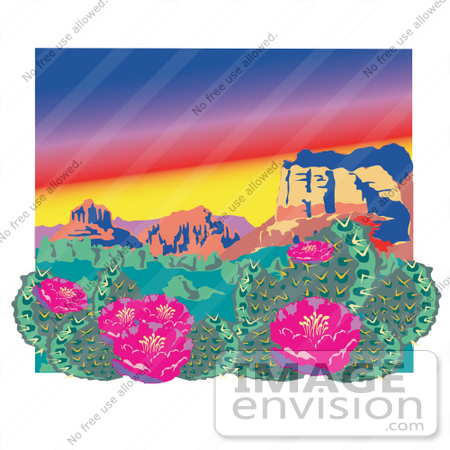 #29369 Royalty-free Cartoon Clip Art of a Flowering Cactus Plants In The Grand Canyon Desert by Andy Nortnik