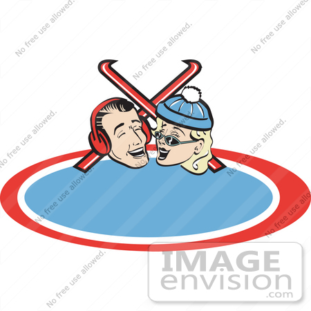 #29398 Royalty-free Cartoon Clip Art of a Happy Laughing Couple With Skis by Andy Nortnik