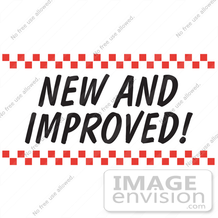 #29421 Royalty-free Cartoon Clip Art of a New and Improved Sign With Red Checker Borders by Andy Nortnik