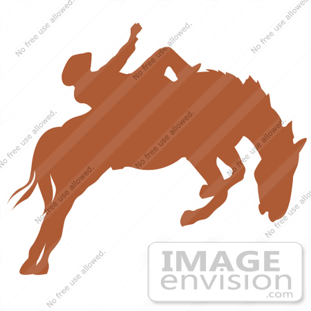 #29424 Royalty-free Cartoon Clip Art of a Brown Silhouette Of A Cowboy Riding A Bucking Bronco In A Rodeo by Andy Nortnik