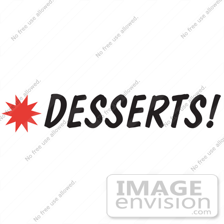 #29435 Royalty-free Cartoon Clip Art of a Desserts Sign With a Star Burst by Andy Nortnik