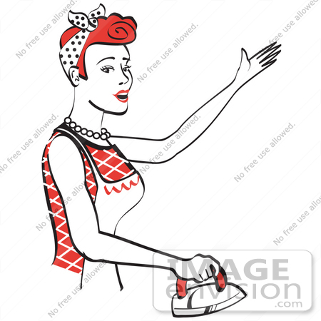 #29438 Royalty-free Cartoon Clip Art of a Red Haired Housewife Or Maid Woman Singing While Ironing Clothes And Doing The Laundry by Andy Nortnik