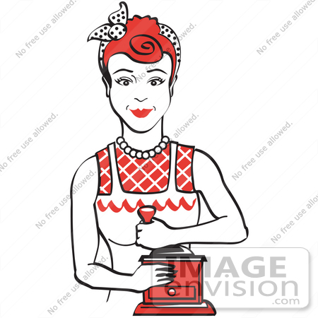 #29445 Royalty-free Cartoon Clip Art of a Red Haired Housewife Or Maid Woman Facing Front And Smiling While Using A Manual Coffee Grinder by Andy Nortnik