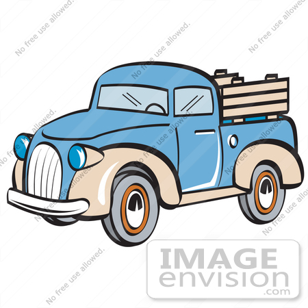 #29450 Royalty-free Cartoon Clip Art of a Blue and Tan Pickup Truck by Andy Nortnik
