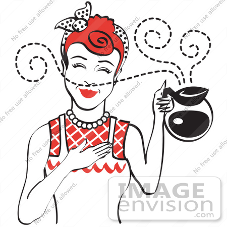 #29454 Royalty-free Cartoon Clip Art of a Red Haired Waitress Smelling The Wonderful Aroma Of Fresh, Hot Coffee While Holding A Coffee Pot by Andy Nortnik