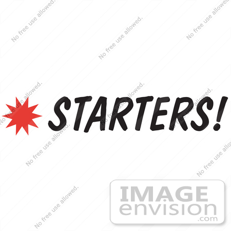 #29457 Royalty-free Cartoon Clip Art of a Starters Sign With a Star Burst by Andy Nortnik