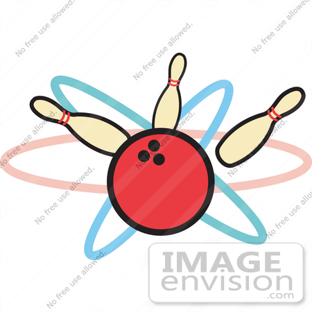 #29467 Royalty-free Cartoon Clip Art of a Red Bowling Ball Hitting Three Bowling Pins by Andy Nortnik