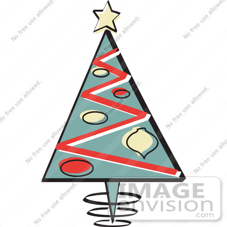 #29483 Royalty-free Cartoon Clip Art of a Triangular Christmas Tree With Ornamants And A Star On Top by Andy Nortnik