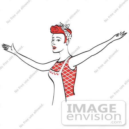 #29514 Royalty-free Cartoon Clip Art of a Red Haired Housewife Or Maid Woman Singing And Dancing While Wearing An Apron by Andy Nortnik