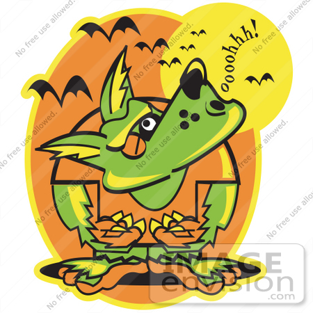 #29524 Royalty-free Cartoon Clip Art of a Werewolf Howling at the Moon as Vampire Bats Fly Above by Andy Nortnik