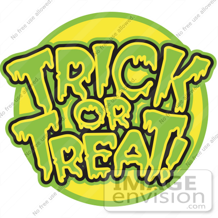#29526 Royalty-free Cartoon Clip Art of a Green And Yellow Trick Or Treat Greeting With Dripping Green Goo by Andy Nortnik