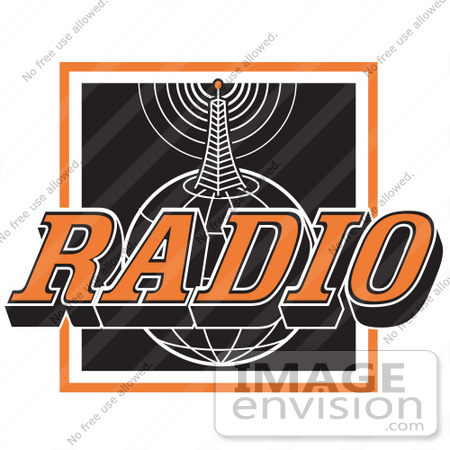 #29527 Royalty-free Cartoon Clip Art of an Orange, White And Black Radio Sign With A Communications Tower Transmitting Information On Top Of A Globe by Andy Nortnik
