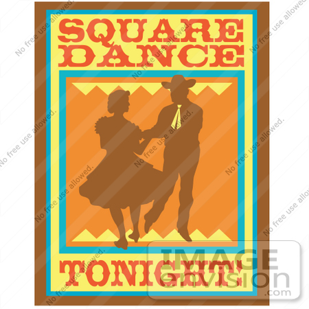 #29528 Royalty-free Cartoon Clip Art of a Silhouetted Cowboy Square Dancing With A Woman by Andy Nortnik