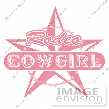 #29531 Royalty-free Cartoon Clip Art of a Pink Rodeo Cowgirl Sign With A Star And Barbed Wire by Andy Nortnik