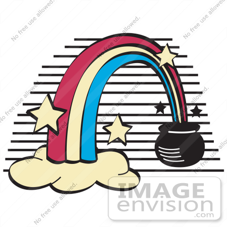 #29532 Royalty-free Cartoon Clip Art of a Pot of Gold at the End of a Rainbow by Andy Nortnik