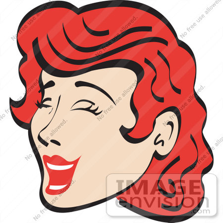 #29582 Royalty-free Cartoon Clip Art of a Jolly Red Haired Woman Closing Her Eyes and Laughing by Andy Nortnik