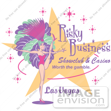 #29591 Royalty-free Cartoon Clip Art of a Sexy Showgirl in Feathers, Dancing on a Retro Showclub and Casino Sign by Andy Nortnik