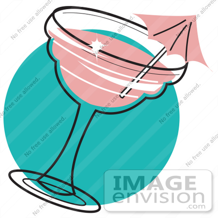 #29595 Royalty-free Cartoon Clip Art of a Pink Umbrella In A Strawberry Margarita by Andy Nortnik