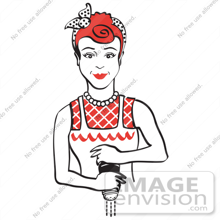 #29596 Royalty-free Cartoon Clip Art of a Red Haired Housewife Or Maid Woman Grinding Fresh Pepper While Cooking by Andy Nortnik