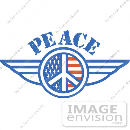 #29602 Royalty-free Cartoon Clip Art of an American Peace Symbol With Stars And Stripes And Wings Onthe Sides by Andy Nortnik