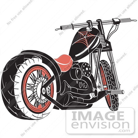 #29613 Royalty-free Cartoon Clip Art of a Black Motorcycle With Spider Web Accents by Andy Nortnik