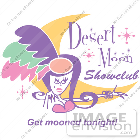 #29616 Royalty-free Cartoon Clip Art of a Pretty Showgirl and a Moon on a Desert Moon Showclub Sign by Andy Nortnik