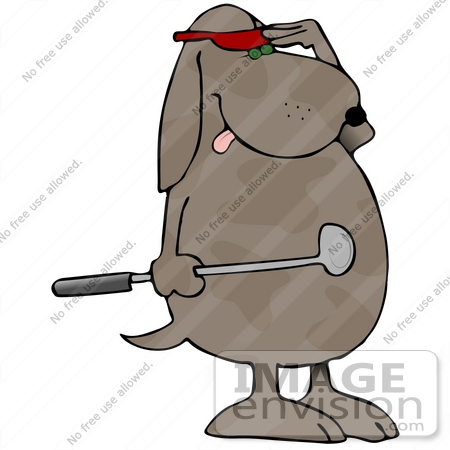 #29728 Clip Art Graphic of a Brown Dog Shielding His Eyes and Wearing a Visor While Golfing by DJArt