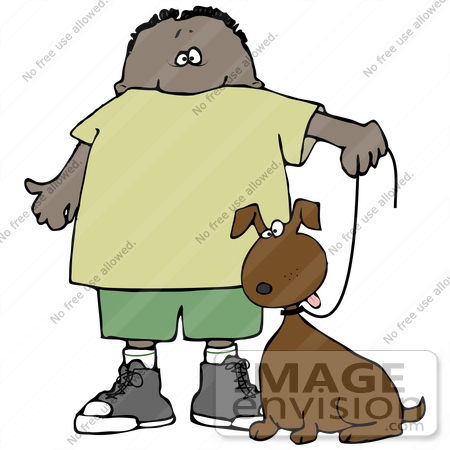 #29730 Clip Art Graphic of a Proud Boy Walking His Dog on a Leash by DJArt