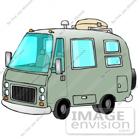 #29738 Clip Art Graphic of an Old Green Camper Van by DJArt