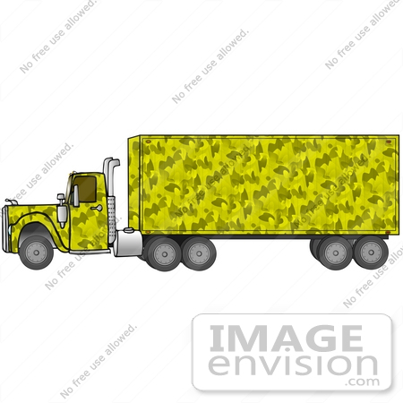 #29741 Clip Art Graphic of a Yellow Camouflage Big Rig by DJArt