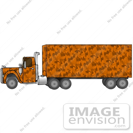#29744 Clip Art Graphic of an Orange Camo Big Rig Truck by DJArt