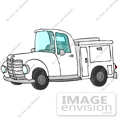 #29746 Clip Art Graphic of a White Work Truck With Storage Compartments by DJArt