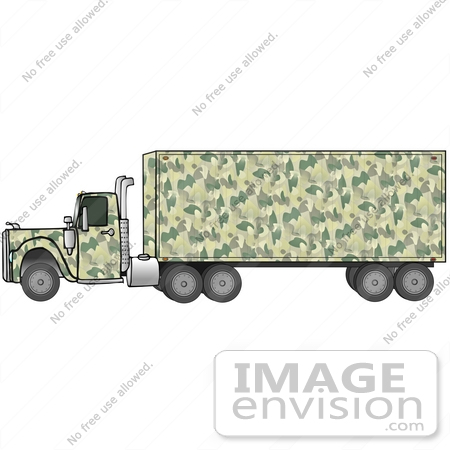 #29747 Clip Art Graphic of a Green Camouflage Diesel Truck by DJArt