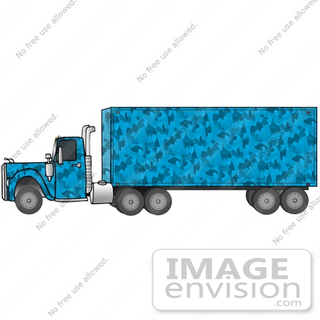 #29750 Clip Art Graphic of a Blue Camo Semi Truck by DJArt