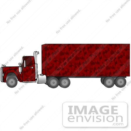 #29754 Clip Art Graphic of a Red Camouflage Semi Truck by DJArt