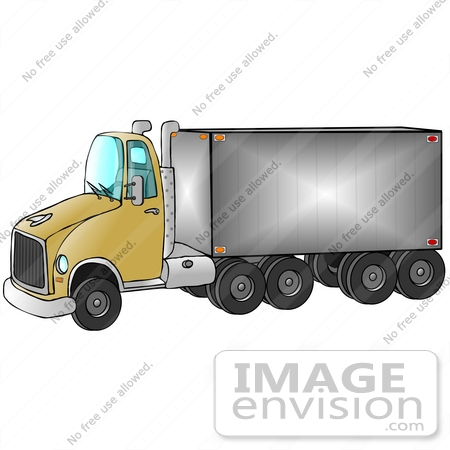 #29759 Clip Art Graphic of a Clean Yellow Semi Transfer Truck by DJArt