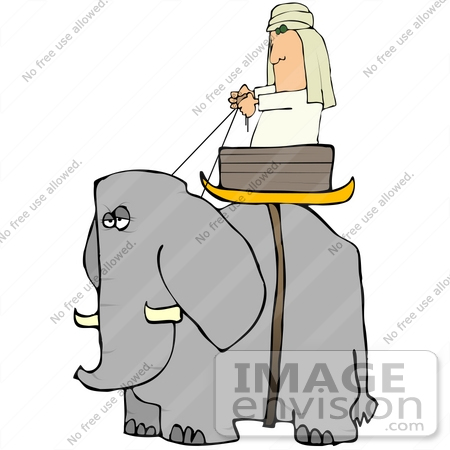 #29778 Clip Art Graphic of an Annoyed Elephant Transporting a Man in a Basket by DJArt