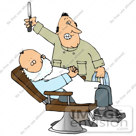 #29787 Clip Art Graphic of a Friendly Barber Preparing To Shave A Relaxed Man Who Is Reclined In A Chair With Shaving Cream All Over His Face by DJArt