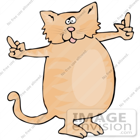 #29788 Clip Art Graphic of a Tough Orange Cat Flipping Everyone Off by DJArt