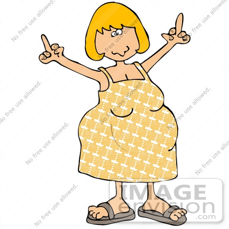 #29795 Clip Art Graphic of a Rude Hormonal Pregnant Woman Holding up Her Middle Fingers by DJArt
