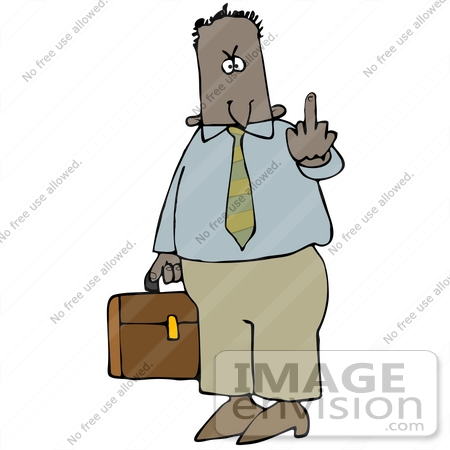 #29798 Clip Art Graphic of a Mad Businessman Carrying His Briefcase and Holding up His Middle Finger by DJArt