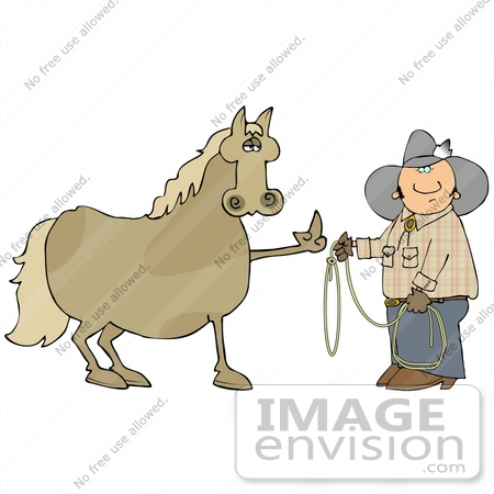 #29799 Clip Art Graphic of a Fed Up Horse Flipping Off a Cowboy by DJArt