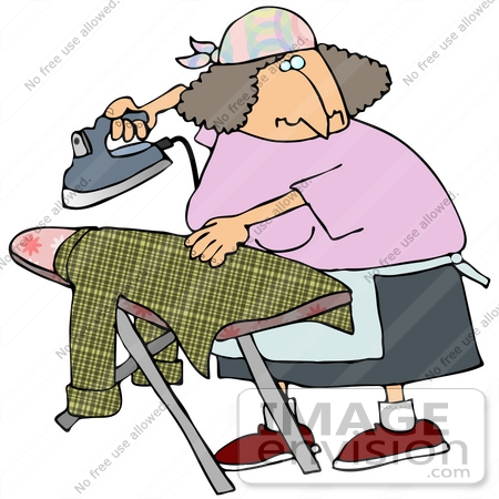 #29807 Clip Art Graphic of a Domestic Woman Ironing a Man’s Shirt by DJArt