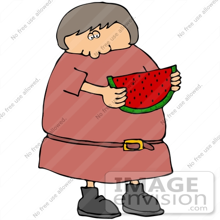 #29811 Clip Art Graphic of a Woman Eating a Slice of Watermelon by DJArt