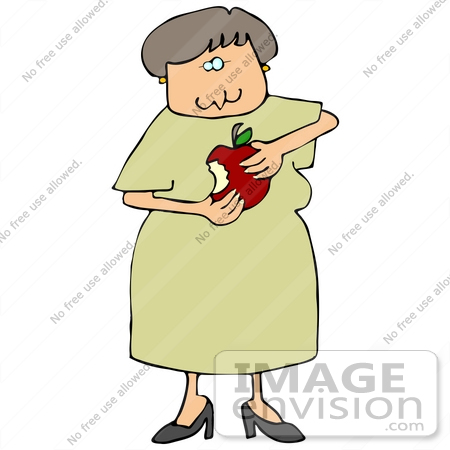#29814 Clip Art Graphic of a Woman Eating a Delicious Red Apple by DJArt