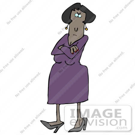 #29815 Clip Art Graphic of a Pissed Woman In A Purple Dress, Crossing Her Arms And Tapping Her Foot by DJArt