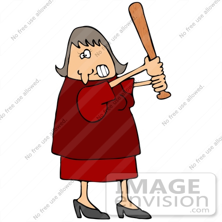 #29818 Clip Art Graphic of a Pissed Woman Holding a Baseball Bat by DJArt