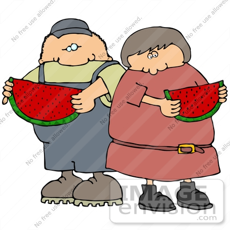 #29822 Clip Art Graphic of a Man and Woman Eating Watermelon Together by DJArt