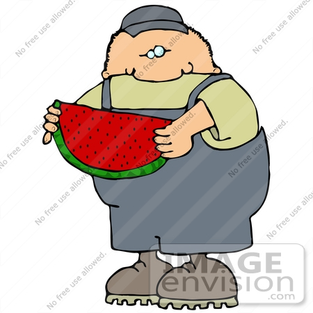 #29823 Clip Art Graphic of a Boy Eating Watermelon by DJArt
