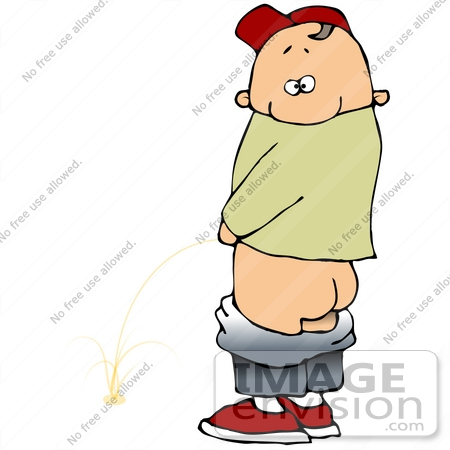 #29825 Clip Art Graphic of a Mischievious Caucasian Boy Looking Back Over His Shoulder While Peeing In Public by DJArt
